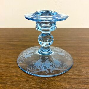 Elegant Etched Blue Glass Candle Holder